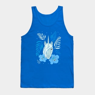 Unicorn and Hibiscus Flowers and Tropical Teaves Tank Top